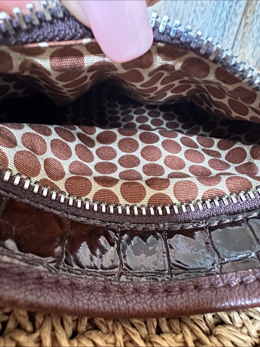 Brighton Woven Straw & Faux Crocodile Leather Crossbody Bag Purse - Picture 11 of 15
